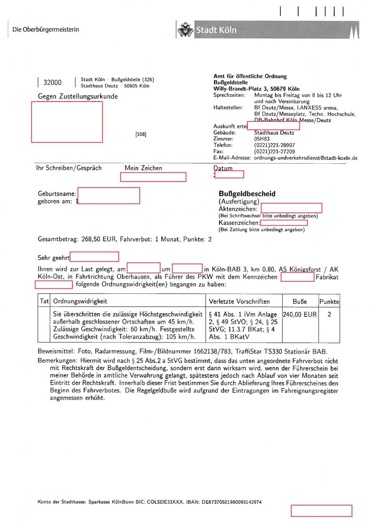 Wie Sieht Ein Bußgeldbescheid Aus Bußgeldbescheid Seite 1 - Fachanwalt für Verkehrsrecht Köln